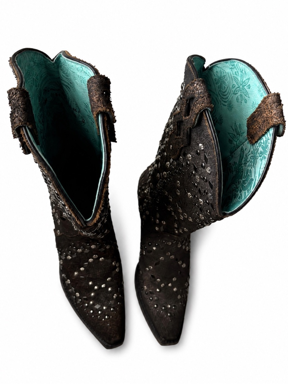 Rare Discontinued Corral Handcrafted Studded Distressed Leather Western Boot 7.5